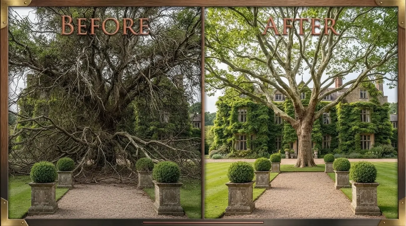 Before and after: a full health restoration brought new life back to this heritage tree
